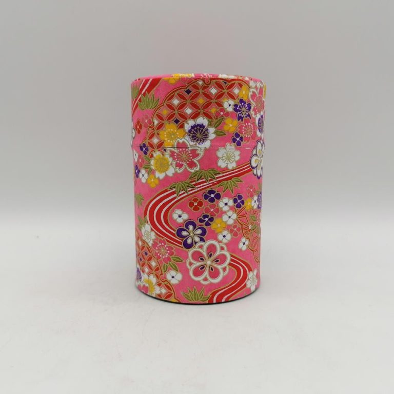 Porta tè in carta washi M - rosa con fiori e motivi tradizionali